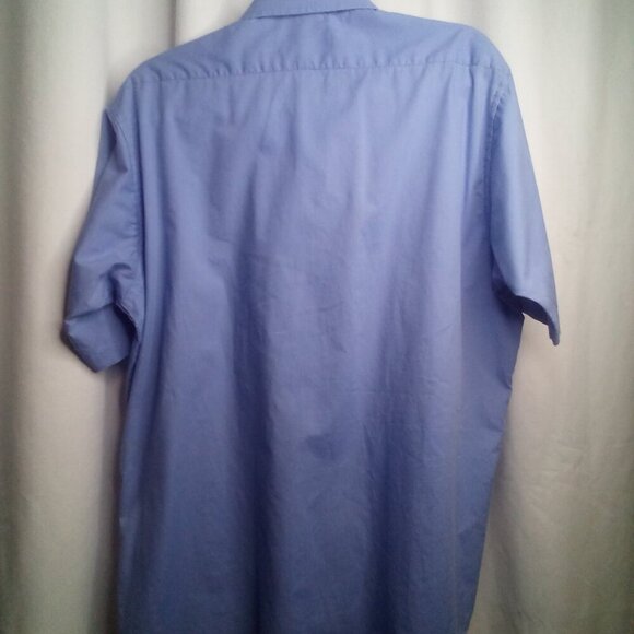 John Weitz Button Down Shirt Men 16 1/2 Short Sleeve Pocket Blue - Picture 3 of 14